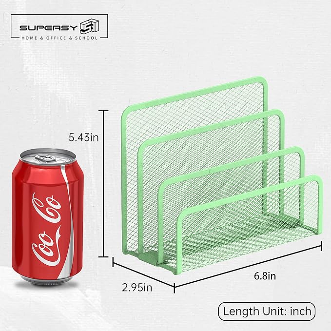 SUPEASY Mail Organizer for Desk, Mesh Metal Mail Holder Countertop with 3-Slot, Letter Sorter File Holder, Office Envelope Organizer for Mails (Mint Green)