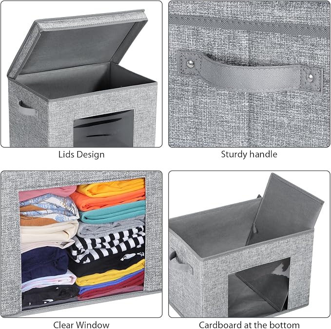 Univivi Fabric Foldable Storage Boxes Large Storage Bins with Lids [4-Pack] Collapsible Storage Cubes, Closet Organizers and Storage Cubes for Home, Bedroom, Closet (Grey, 17“ x 12” x 12") | Fabric Foldable Storage Boxes, Sturdy Collapsible Storage Bin...