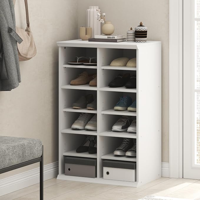 Furinno FANO Closet Organizers and Storage, 12-Cube Closet Organizer with Adjustable Shelves, Stackable Open Shelf Closet Shelves, 15.9 x 23.6 x 36.2 for Wardrobe, Bedroom, Living Room, White