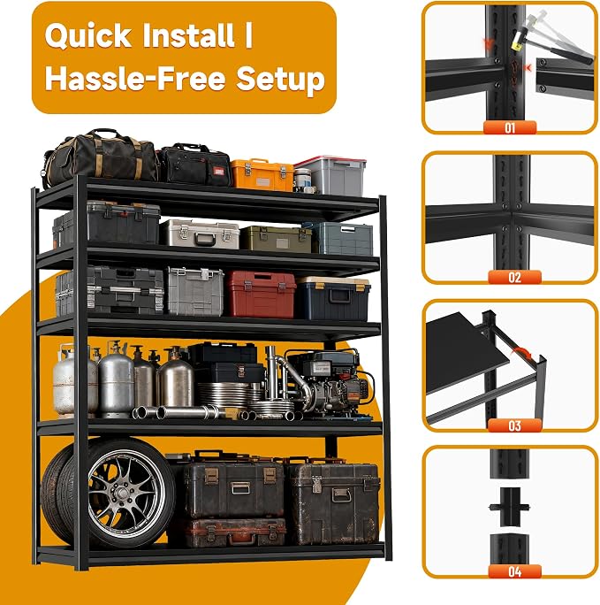 Garage Shelving,2-in-1 Adjustable Storage Shelves with Guard | 3300LBS Capacity Heavy Duty Shelving,Metal Shelf Reinforced Double-Layer Columns for Garage Basement Kitchen Black