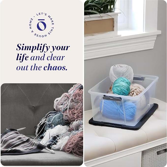 HOMZ 8-Pack Snaplock, Small Clear Plastic Storage Organizer Bins with Lids, 15 Quart, Gray - Stackable Container Boxes for Bedroom, Bathroom, Garage, and Office Organization