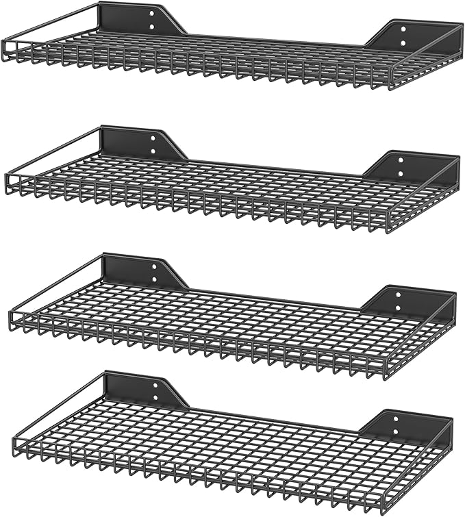 Wall Mounted Storage Shelf for Garage, 4 Pack Metal Shelf Rack, Heavy-Duty Wall Organizer Shelves Suitable for Shop, Shed, Garage 23.5inch x 12inch(Black)