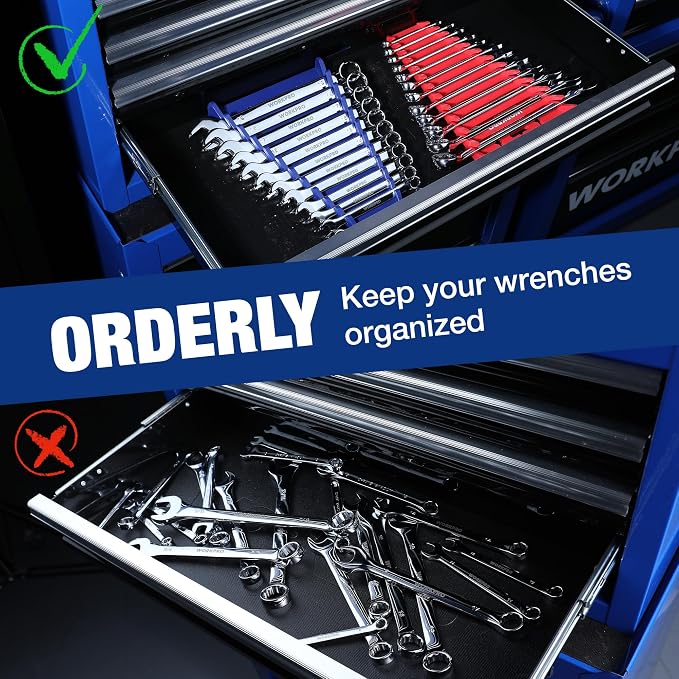 WORKPRO 2-Pack Magnetic Wrench Organizer, 12-Piece Wrench Holder Set | for Tool Box Drawer, Wrench Rack Tool Trays SAE (1/4" - 15/16") and Metric (6mm-24mm)