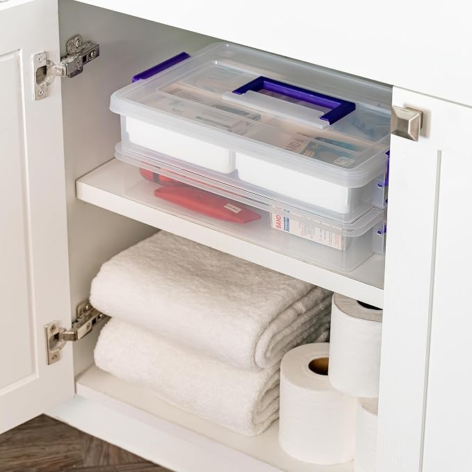IRIS USA Storage Bins with Lids |Made in USA| 9 Qt - (1-Pack) - Clear | Built-In Handle Tote / 4 Removable Organization Trays / Plastic Containers for Crafts & Art Supplies / Interlocking Latches