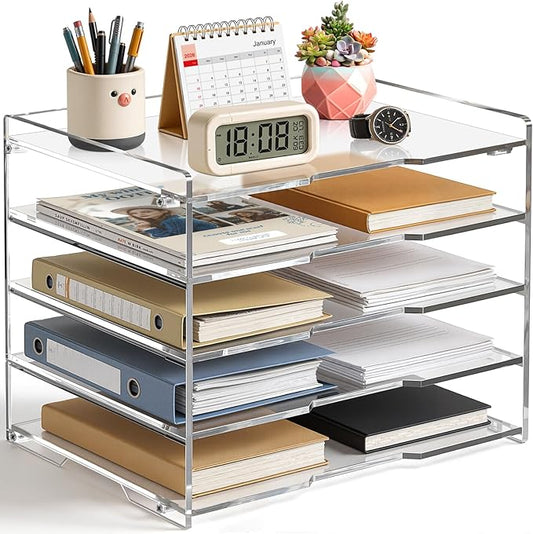 KKU 5 Tier Clear Acrylic Desk Organizer, Letter Tray Paper File Desk Organizer and Accessories For Office Supplies