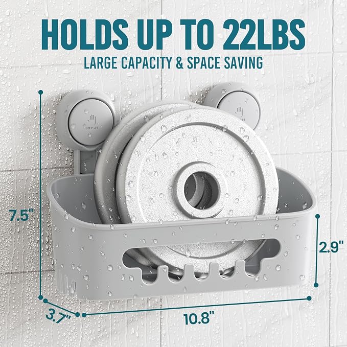 TAILI Shower Caddy Suction Cup 2 Pack, Heavy Duty Bathroom Organizer, Removable Shelves for Inside Shower, Shampoo, Waterproof Suction Plastic Storage for Bathroom Accessories Holder, Gray