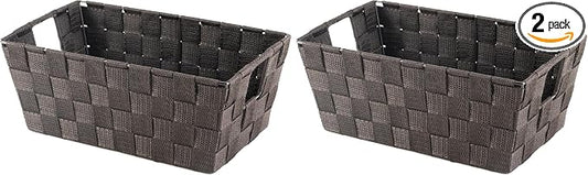 Whitmor 6581-2712-ESPR Woven Strap Small Shelf Espresso Storage Tote (Pack of 2)