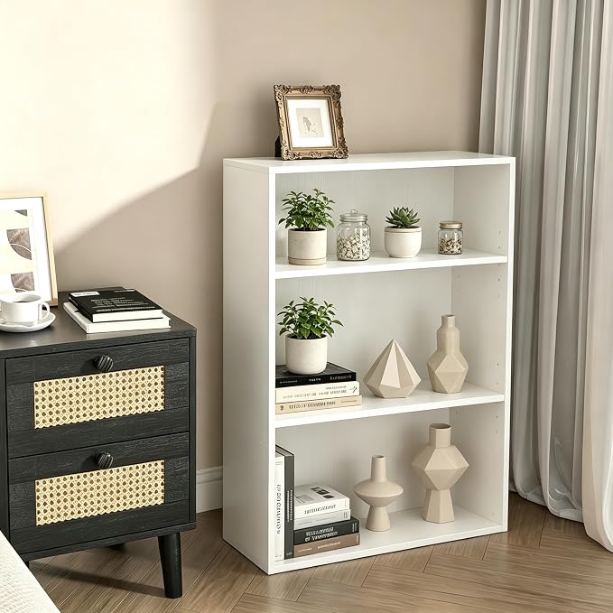 HealSmart 3 Tier Bookcase, Industrial 3 Book Shelf, 9.2" D x 23.8" W x 31.5" H Tall Open Cube Storage Organizer for Home Office, Living Room, Bedroom and Dinning Room, White