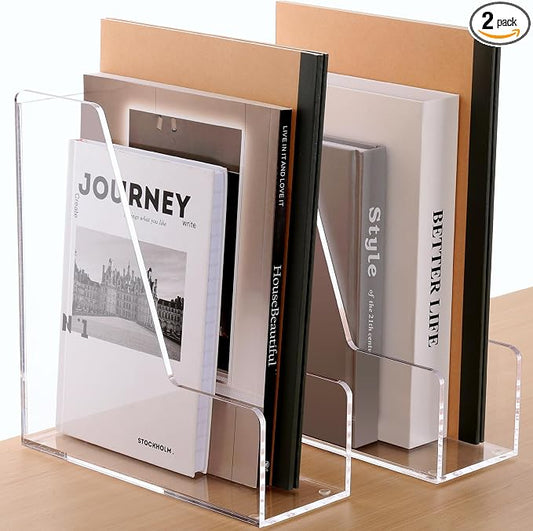 SANRUI Acrylic Magazine File Holders, Classroom Organization and Storage, Clear Bookend File Sorter, Desktop File Organizer 2-Pack