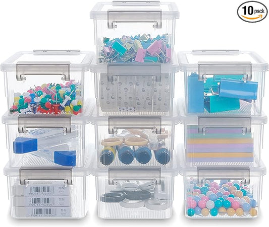 Citylife 0.53 QT 10 Packs Small Storage Bins Plastic Storage Container Stackable Box with Lids for Organizing, Clear White | Plastic Box for Beads, Buttons, Sewing Supplies, Office Supplies and Small Toys