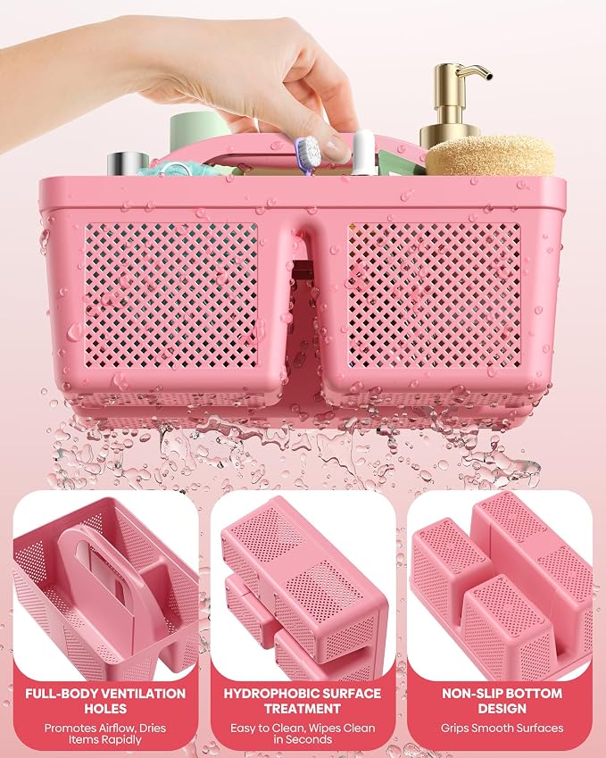 4 Pack Portable Shower Caddy, Integrated Handle, Reinforced Plastic, Organizer Storage Bathroom Supplies and Beauty Products, Cleaning Supplies, Shower Basket for Home, Dorm, Shelf and Cabinet