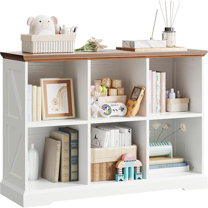 IRONCK 6 Cube Storage Organizer, Farmhouse Wood Bookshelf | White finish, cube organizer for bedroom, living room, home office, books or decor display, anti-tipping device