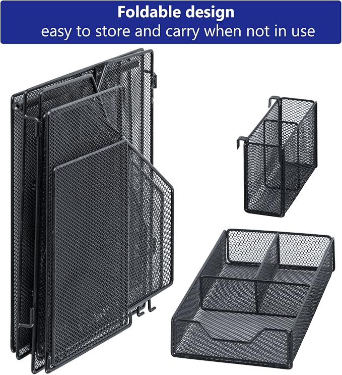 Topwey Desk Organizer, File Organizer for Desk with 2-Tier Paper Letter Tray, Drawer and 2 Pen Holder, Mesh Desktop Organization with Magazine Holder for Office Supplies