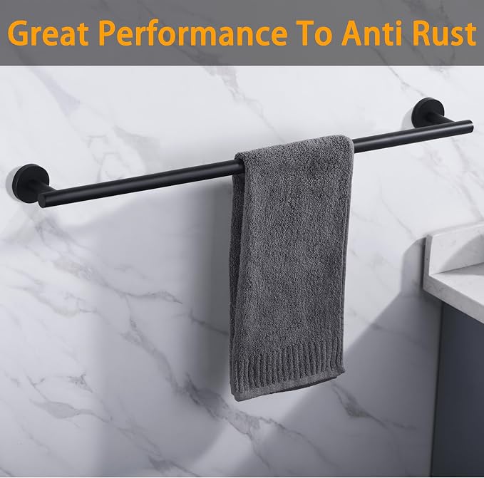 Towel Bar for Bathroom Matte Black, 33Inch Towel Rack Wall Mounted, Thicken Round Bath Towel Holder Rod SUS304 Stainless Steel, Heavy Duty Dish Cloths Hanger for Bathroom, Kitchen
