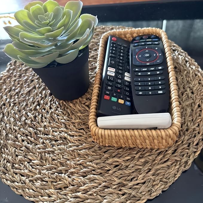 8 Inch Small Rattan Basket Natural Handwoven Tray for Keys Decor | Natural Handwoven Wicker Tray for Jewelry Keys Entryway Coffee Table Bathroom Vanity Wedding Christmas Housewarming Gift