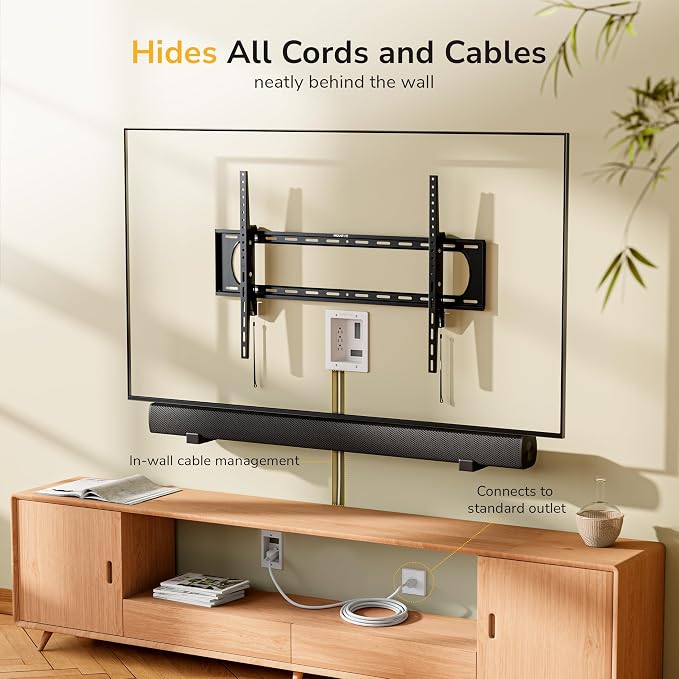 Mount-It! In-Wall TV Cable Management Kit with Power – Triple Outlet, Male Wall Plug and 5ft External & 9ft Behind the Wall Cords, Hand Saw – Easy, Safe Cable Management for TV and Home Theater Setups