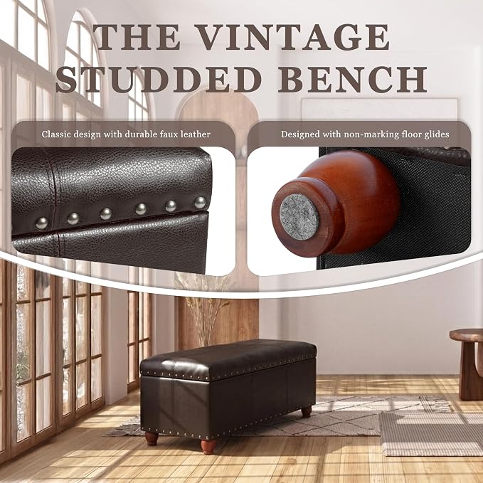 HomePop 40" Faux Leather Storage Cocktail Bench - Espresso