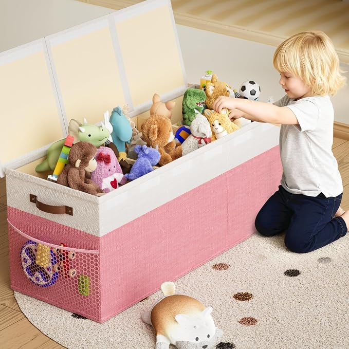 Dayacoco Extra Large Toy Box with Lid, Kids Collapsible Storage Chest, Pink | Collapsible & Sturdy. For Kids, Boys & Girls. Organizes Toys & Books. Ideal For Playroom, Nursery & Bedroom.