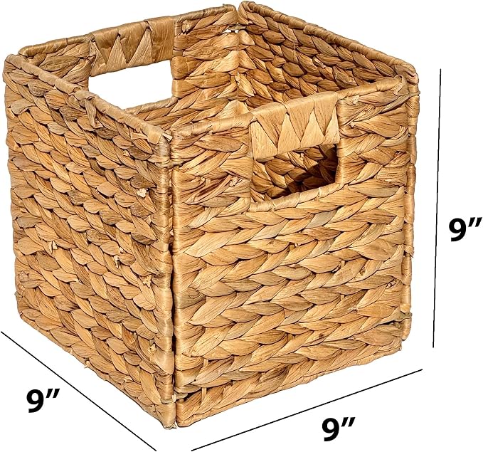 4 Decorative Hand-Woven Water Hyacinth Wicker Storage Basket, 9x9x9