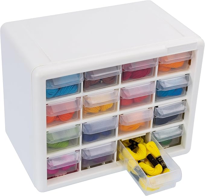 Akro-Mils 16-Drawer Plastic Storage Cabinet, 10.5"W x 6.5"D x 8.5"H, White | Plastic Cabinet w/ Drawers for Garage Organization, Beads, Makeup Organizer, Building Bricks Storage, Teacher Toolbox, 10116