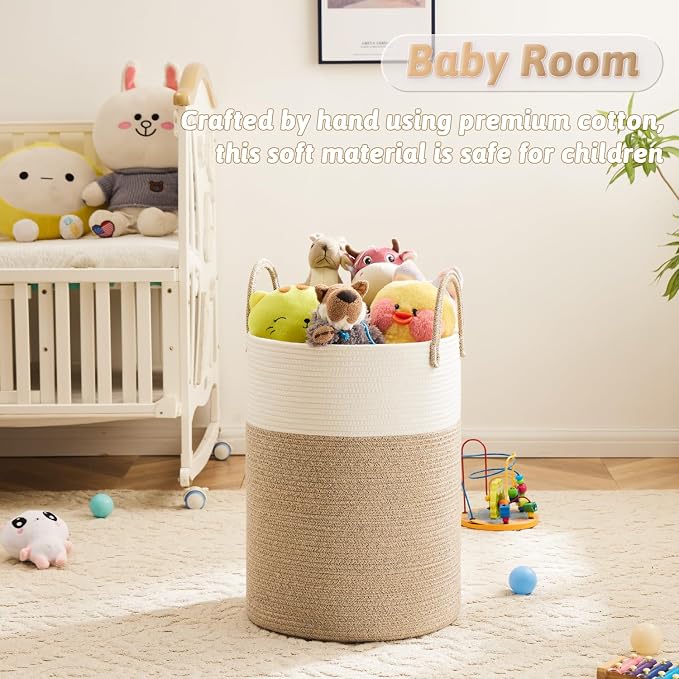 Artfeel Laundry Basket,Woven Cotton Rope Laundry Hamper,40L for Decorative Storage of Dirty Clothes,Toys and Blankets in Bathroom,Baby Room and Living Room
