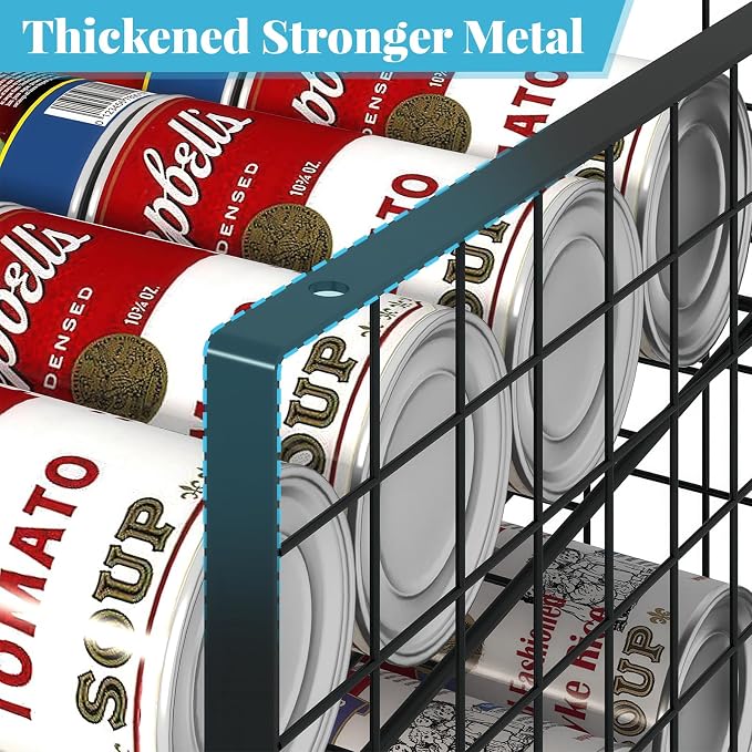 2-Pack Extra-Long Stackable Can Organizer for Pantry Shelf Storage,Can Rack for Kitchen Cupboard Storage, Sturdy Standing Can Holder for Canned Food Goods Soda up to 90, 2 Tier, Black Can Dispenser | Can Rack for Kitchen Cupboard, Sturdy Standing Can H...