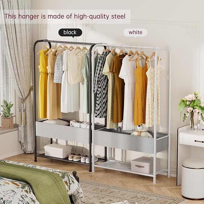 SINGAYE Wardrobe Standing Closet Clothing Rack With Shelf Hanging Clothes | Wardrobe Open Compact Small Metal Garment Hanger Stand Alone Free Standing Black Closet Rack Storage Organizer Heavy Duty
