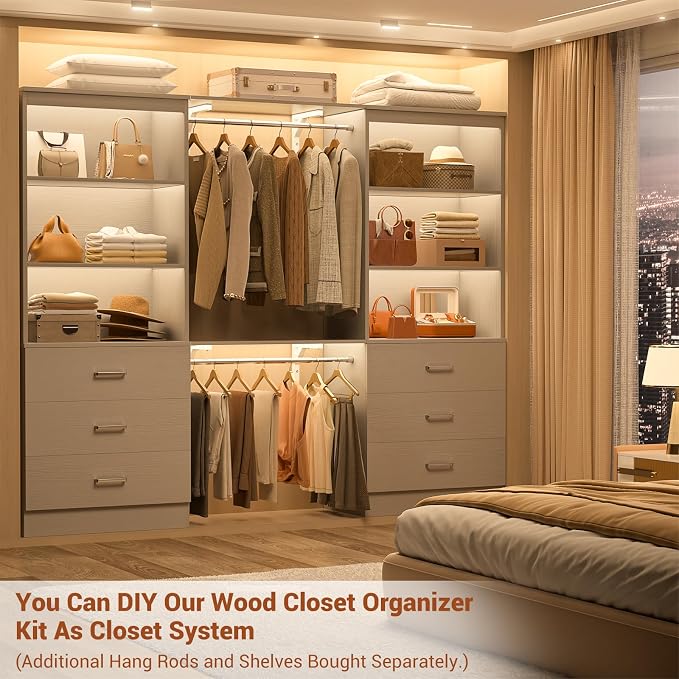 Aheaplus 23.6" Closet Drawers System, Wood Closet Organizer System with 3 Drawers, Modular Small Walk-in Closets Storage Unit, Grey (23.6" L x 13.8" W x 71" H)
