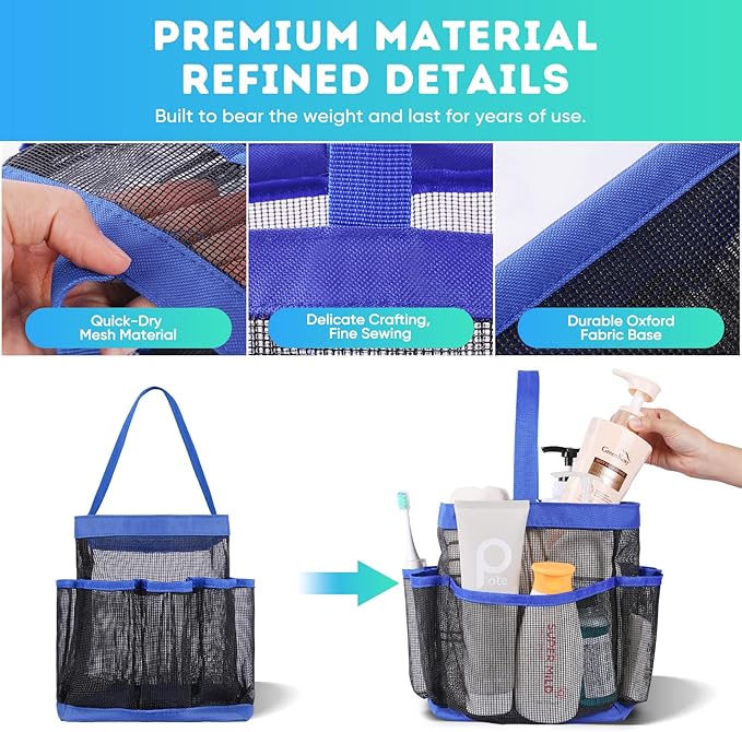 EUDELE Mesh Shower Caddy Portable for College Dorm Room Essentials,Shower Caddy Dorm with 9-Pocket Large Capacity for Beach,Swimming,Gym,Travel essentials, Blue