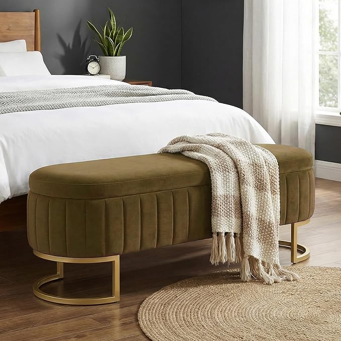 51" Velvet Storage Ottoman Bench End of Bed for Bedroom Entryway Coffee