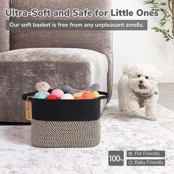 Goodpick Small Wicker Storage Basket for Shelves, Rectangle, Black & Jute | 13 × 10 × 9 in, Reinforced Handles, Shelf & Home Organization, Shoes, Towels, Toys & Nursery Essentials Storage
