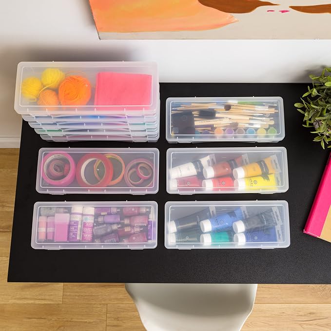 IRIS USA Clear Cases |Made in USA| Plastic Box Organizers (10-Pack)- Large | Bead Storage Organizing Containers with Snap Lid for Arts, Crafts, Ephemera, Stickers, & Dance Cheer