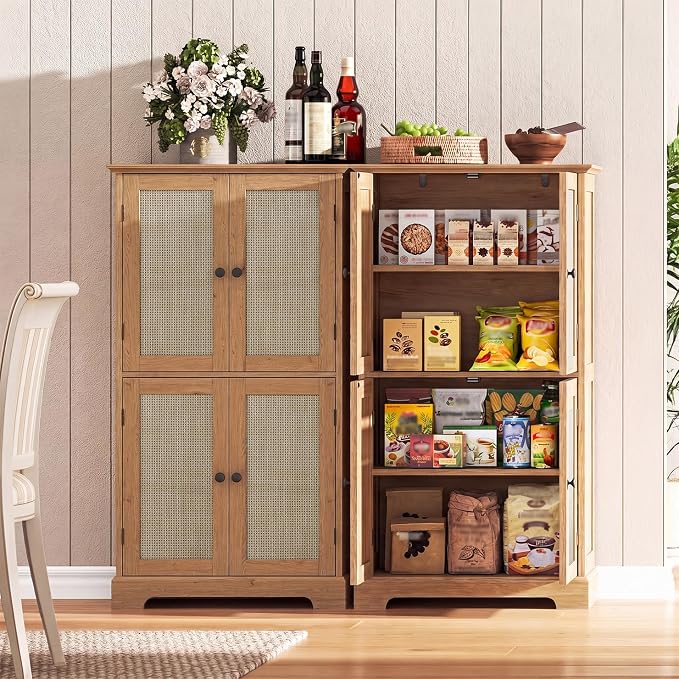 ChooChoo Bathroom Floor Cabinet with Adjustable Shelves | Bathroom Storage Cabinet, 4 Doors, Freestanding Cupboard for Living Room, Rustic Oak