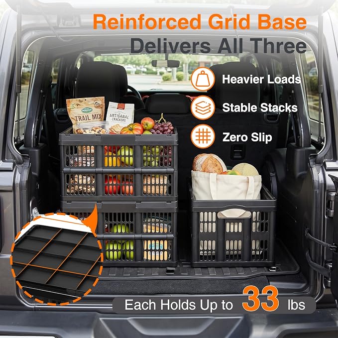 Citylife 45L Collapsible Storage Bins with Lids Plastic Storage Containers for Organizing Stackable Storage Box Large Heavy Duty Utility Crates, 3 Packs