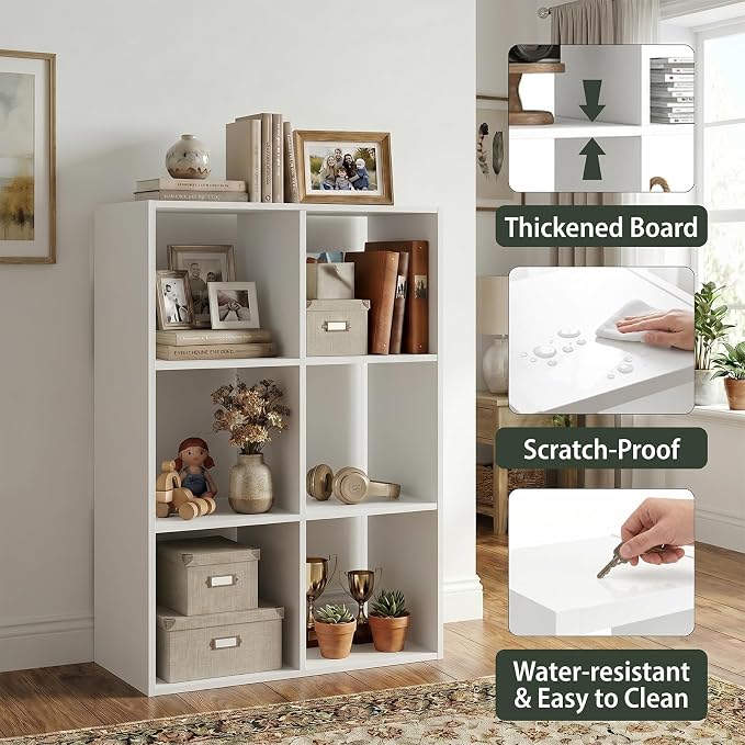 WannabeMyself【Sturdy Build&Easy Assembly】 6 Cube Storage Organizer with Anti-Tipping Kits,Reversible Open Back Book Shelf, Bookcase for Living Room,Bedroom,Entrance Hall,Office,24.1×11.4×35.9,White