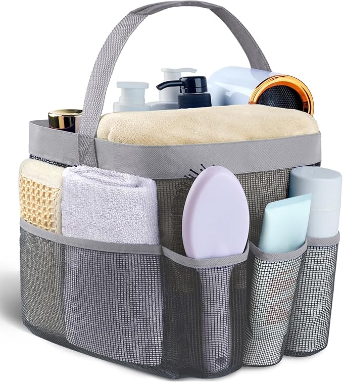 Mesh Shower Caddy Portable - 9 Pockets for College Dorm Room Essential | Large Capacity Mesh Shower Caddy with 9 Pockets, Portable Hanging Toiletry Bag for College Dorm, Gym, Camping and Beach
