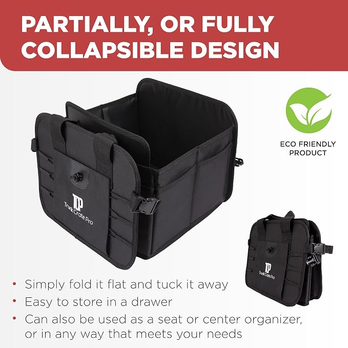 Car & Vehicle Trunk Organizer for SUV, Truck & Auto Storage, Standard Black | Fits Cars, SUVs & Trucks3 Adjustable Compartments Non-Slip Base & Straps Collapsible Heavy-Duty Storage Car Accessories