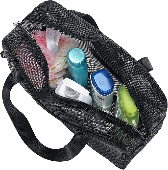 Moyad Mesh Shower Caddy Portable Toiletry Tote Gym Bag for College Dorm Bathroom (Black Large)