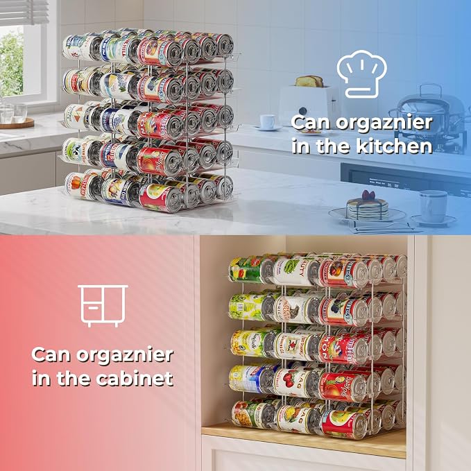 Can Organizer for Pantry Stackable 5 Tiers Can Storage Organizer Pantry Soda Can Organizer for Fridge 60 Cans Rack Automatic Rolling Canned Food Organizer for Refrigerator Kitchen Clear