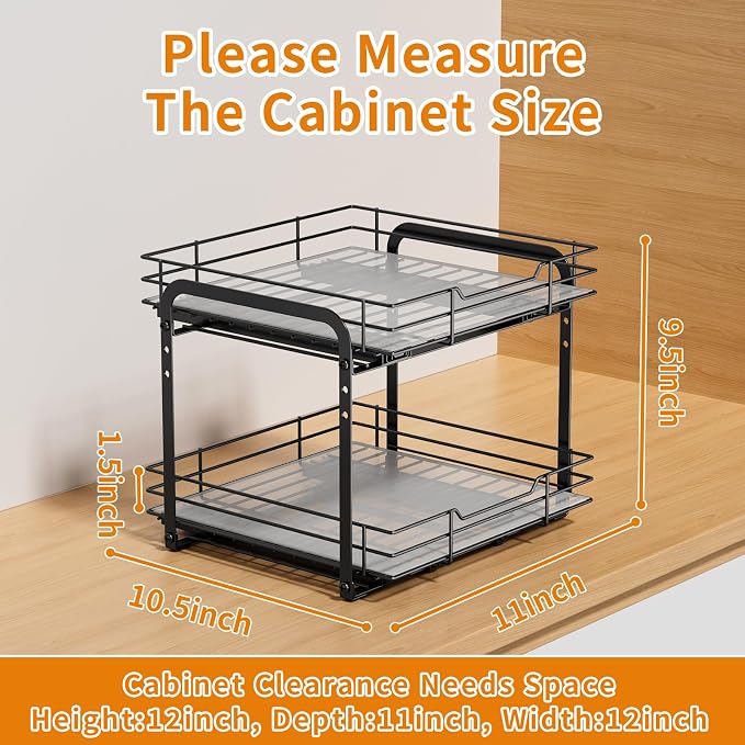 RCHYFEED 2 Tier Pull Out Spice Rack Organizer for Cabinet,11.5"Wx10.5Dx9.5H | Height Adjustable Spice Organization for Cabinet Metal Slide Out Spice Rack Heavy Duty Vertical Spice Rack for Cabinet,Pantry