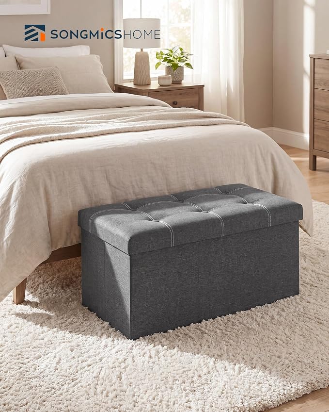 SONGMICS Home Storage Ottoman, 21 Gallons End of Bed Bench, 15.2 x 30.2 x 15.2 Inches, for Bedroom, Entryway, Living Room, Dark Gray