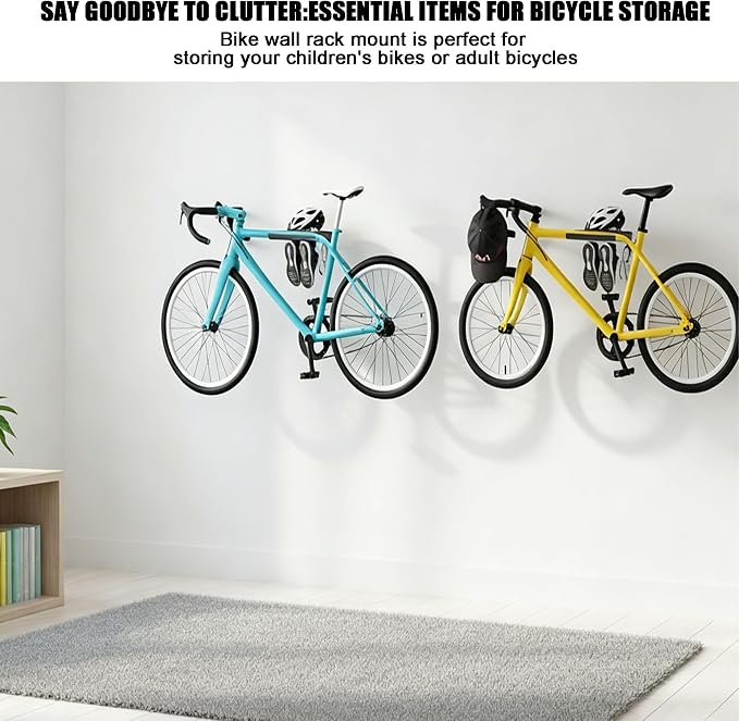 Bike Wall Mount Horizontal Indoor Rack with Holds a Helmet and Shoes | Heavy Duty Wall Bike Mount Space Saving for Road, Mountain and Hybrid Bikes in Garage, Easy to Use
