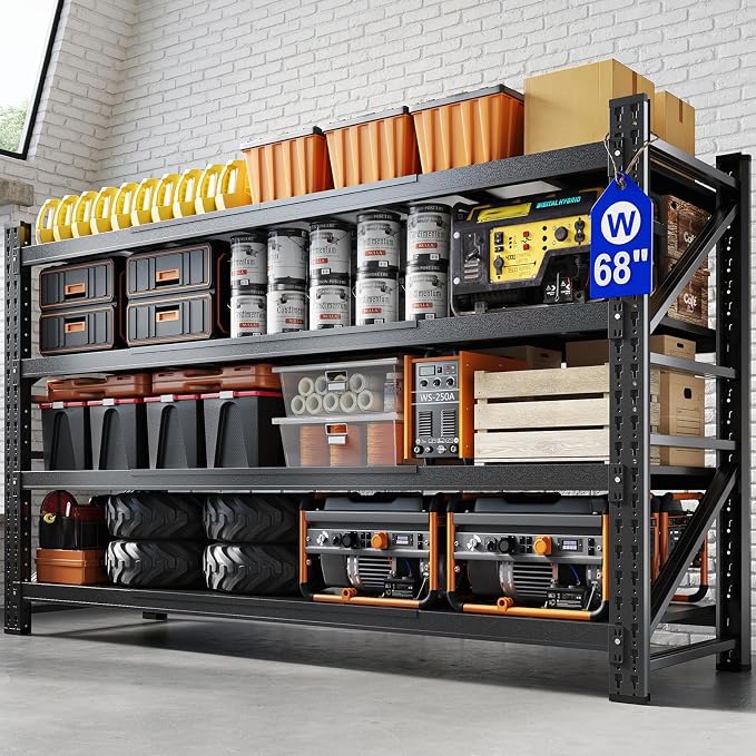 68" W Metal Garage Storage Shelves,Heavy Duty Adjustable Steel Organization Shelving,Utility Rack Shelf,68" W x 24" D x 63" H for Basement,Warehouse,Industrial