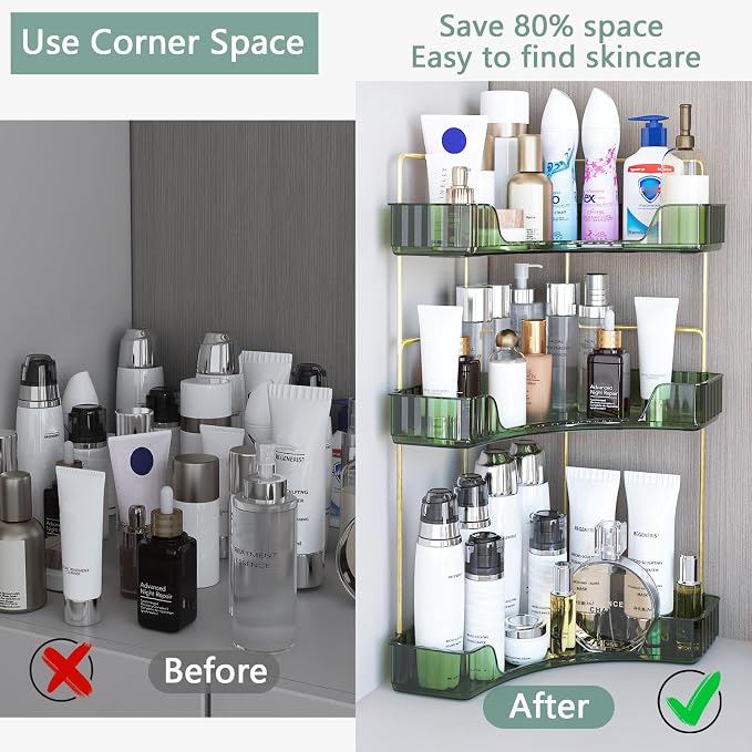 Webetop Corner Bathroom Organizer 3 Tier Makeup Countertop Shelf for Vanity | Compact Corner Design, Daily Item Storage, Easy Reach Access, Modern Appearance, Versatile Home Organization
