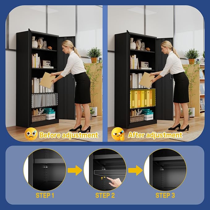 Metal Storage Cabinet, 71" Steel Garage Storage Cabinets with Lock | Locking Tool Cabinet with Doors and Adjustable Shelves Utility Cabinets for Garage,Bathroom,Kitchen,Home Office,School,Shop