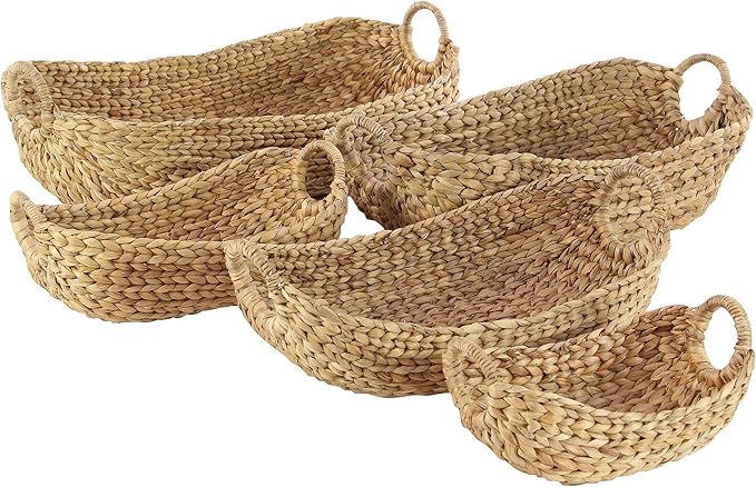Deco 79 Seagrass Handmade Decorative and Functional Storage Basket Basket Organizer with Metal Handles, Set of 5 Basket for Storage 23", 21", 19", 16", 12"W, Brown