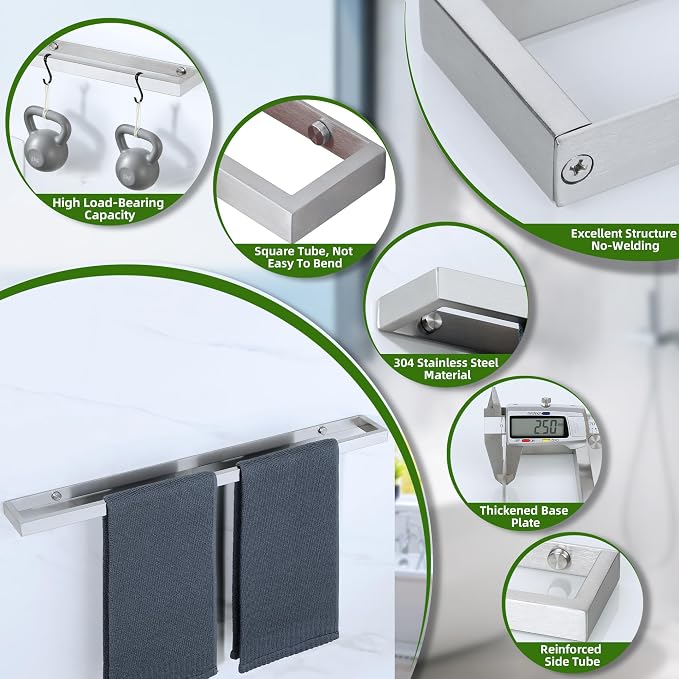 Alise 24 Inch Hand Towel Holder Towel Bar for Bathroom Wall Mounted,Brushed | Towel Hanger Towel Rack for Bathroom Lavatory,SUS304 Stainless Steel Towel Rail for Bath Kitchen, Non-adhesive Mount