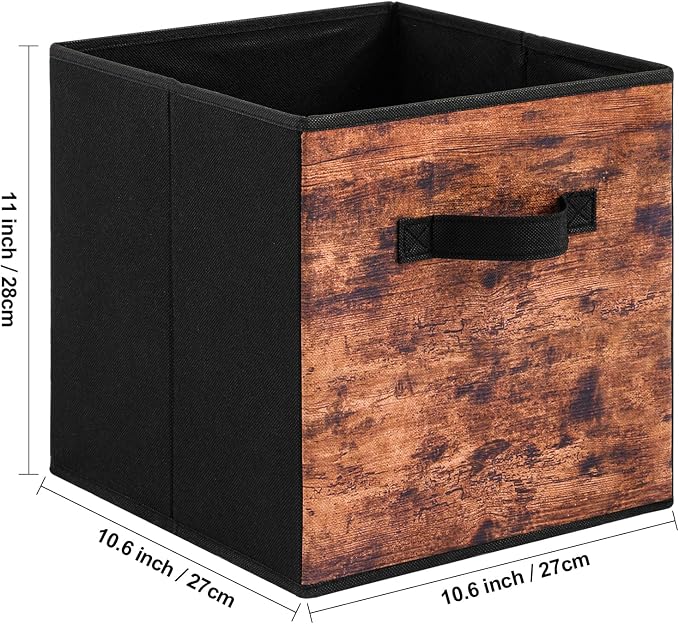 Stero Fabric Storage Cubes, 3 Pack Foldable Storage Bins with Handle, 11 Inch Storage Baskets Box for Shelves, Closet, Organizer, Rustic Brown and Black