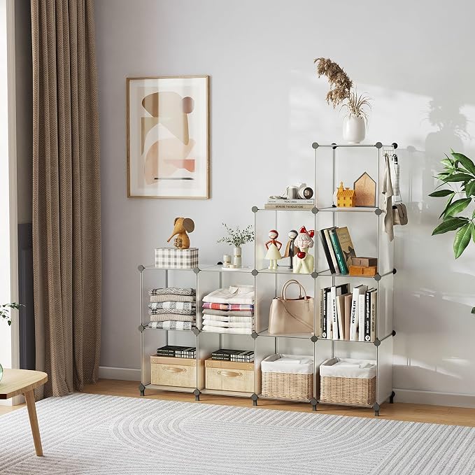 AWTATOS 8 Cube Storage Organizer, Closet Organizer Storage Shelf | DIY Stackable Storage Cubes Shelves for Closet, Bookcase Bookshelf, Plastic Shelving for Bedroom, Home Office, Translucent