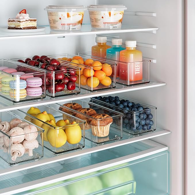 Heyuzb 4 PACK Freezer Organizer Bins Clear Stackable Storage Bins for Fridge Organization and Storage